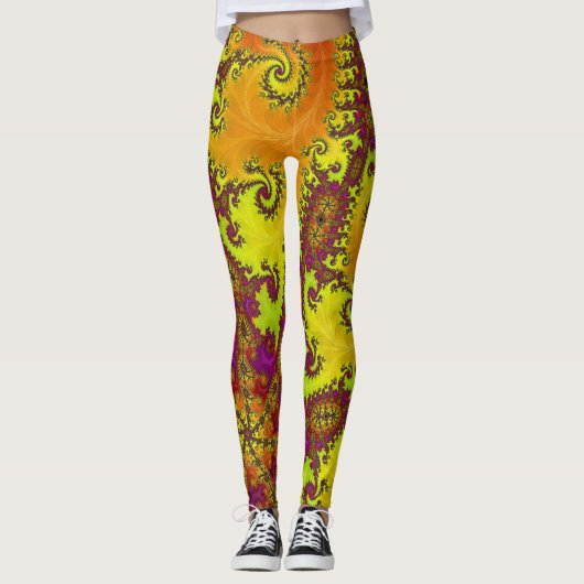 Flitsende Levendige Spiraal Fractale Funky Abstrac Leggings (Voorkant)