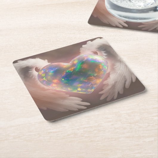 *~* Flitsende Opal Hart Engelenvleugels AP78 Kartonnen Onderzetters (Schuin)