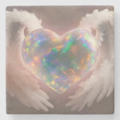 *~* Flitsende Opal Hart Engelenvleugels AP78 Stenen Onderzetter (Voorkant)
