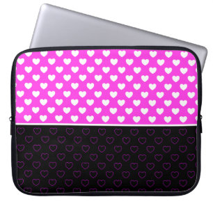 Flitsende roze, zwarte en witte harten patroon mei laptop sleeve