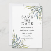 Flityaire Waterverf botanische groenery Dusty Blue Save The Date (Voorkant)