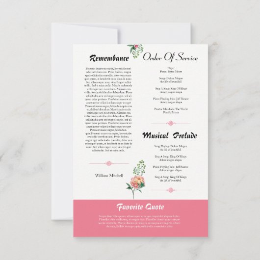 Floal Funeral Program Flyer Kaart (Achterkant)