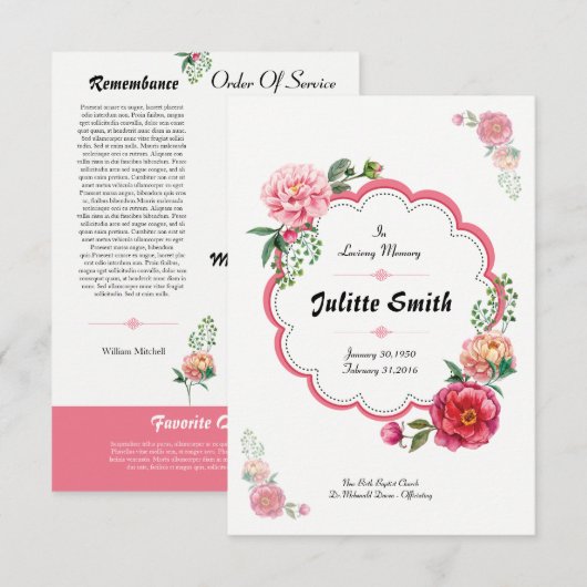 Floal Funeral Program Flyer Kaart (Voorkant / Achterkant)