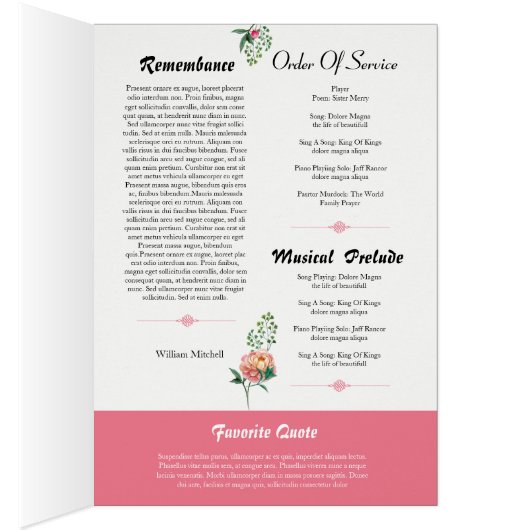 Floal Funeral Program Template (Binnen (Rechts))