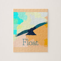 "Float" Een gestileerde vogel zweeft over aquarel