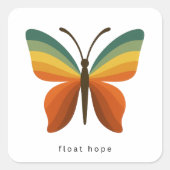 Float Hope Retro Rainbow Butterfly Square Sticker (Voorkant)