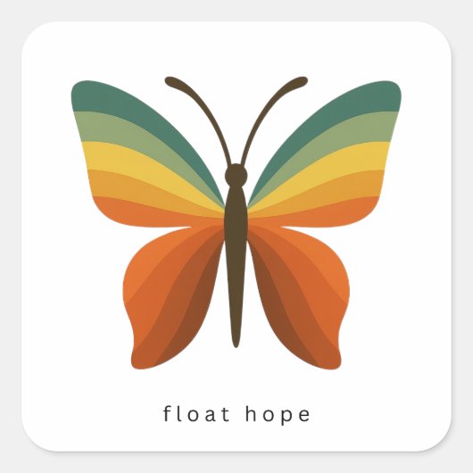 Float Hope Retro Rainbow Butterfly Square Sticker (Voorkant)