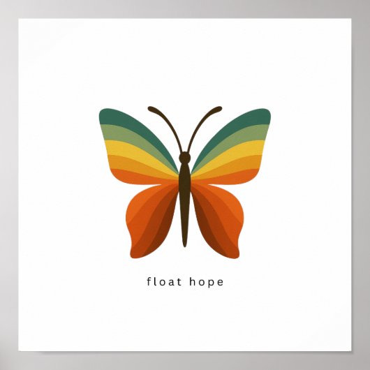 Float Hope Retro Regenboog Vlinder 12x12 Poster (Voorkant)