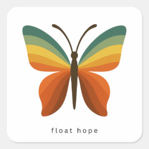 Float Hope Retro Regenboog Vlinder Vierkant Sticke Vierkante Sticker