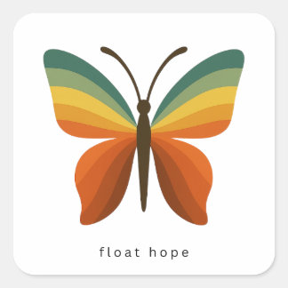 Float Hope Retro Regenboog Vlinder Vierkant Sticke Vierkante Sticker