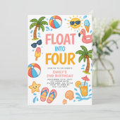 Float in vier tropische 4e verjaardagsfeest kaart (Staand voorkant)