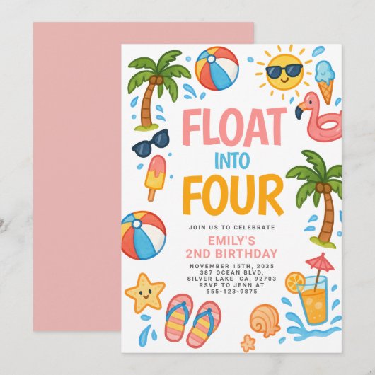 Float in vier tropische 4e verjaardagsfeest kaart (Voorkant / Achterkant)