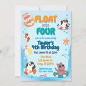 Float into Four, Pool Animals 4th Birthday Kaart (Voorkant)