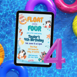 Float into Four, Pool Animals 4th Birthday Kaart