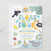 Float Into Four Pool Party Summer 4th Birthday Kaart (Voorkant)