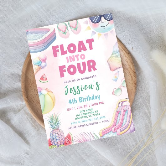 Float Into Four - Summer Girl Birthday Party Kaart