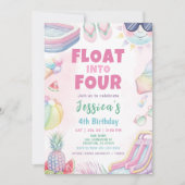 Float Into Four - Summer Girl Birthday Party Kaart (Voorkant)
