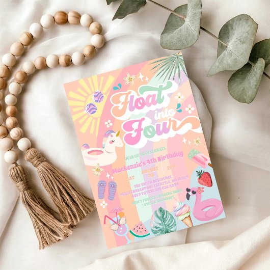 Float Into Four Summer Rainbow Sun 4th Birthday Kaart