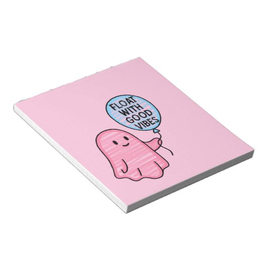 Float met goede vibes schattig boek ontwerp notitieblok (Schuin)