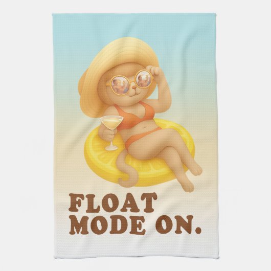 Float Mode Aan: Zomerkat Citroen Poolparty Kunst Theedoek (Verticaal)