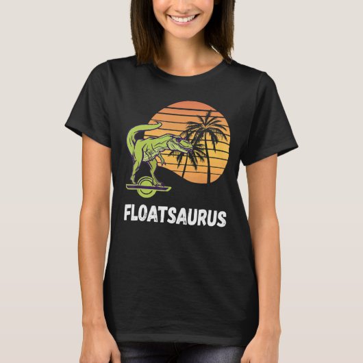 Float Rex Dino Retro Sunset Electric Skateboard on T-shirt (Voorkant)