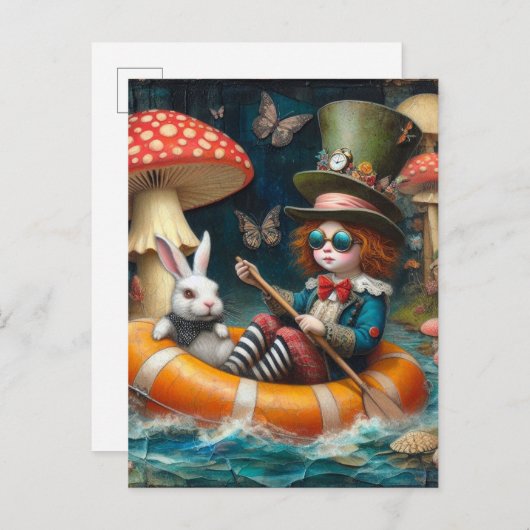 Float Trip Alice White Rabbit encaustic collage Briefkaart (Voorkant / Achterkant)