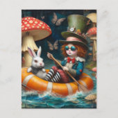 Float Trip Alice White Rabbit encaustic collage Briefkaart (Voorkant)