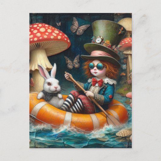 Float Trip Alice White Rabbit encaustic collage Briefkaart (Voorkant)