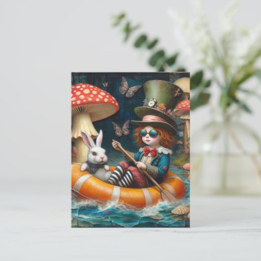 Float Trip Alice White Rabbit encaustic collage Briefkaart (Staand voorkant)