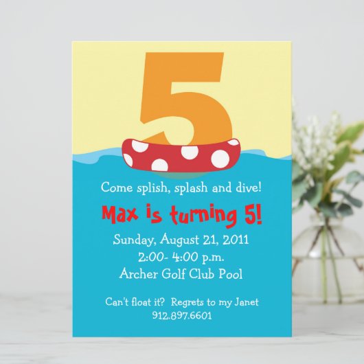 Floatie Five Birthday Invite Kaart (Staand voorkant)