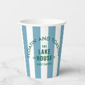Floatin' and Toastin' The Lake House Blue Stripe i Papieren Bekers (Voorkant)