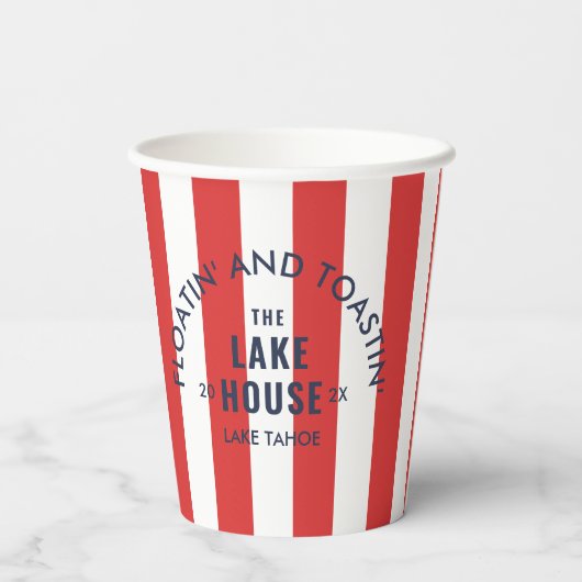 Floatin' and Toastin' The Lake House Red Stripe is Papieren Bekers (Achterkant)