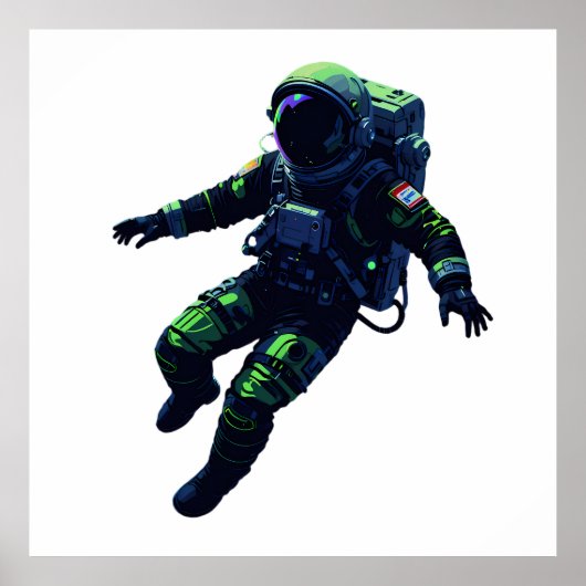 Floating Astronaut in Space Suit Illustration Poster (Voorkant)