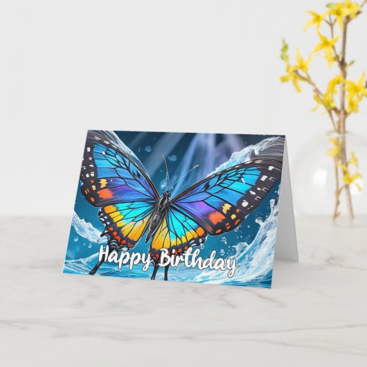 Floating Butterfly Illustratie Gelukkige Verjaarda Kaart (Gele Bloem)