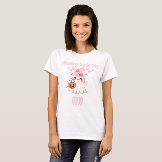 Floating By To Say Hi - Schattigee geest Halloween T-shirt (Voorkant volledig)