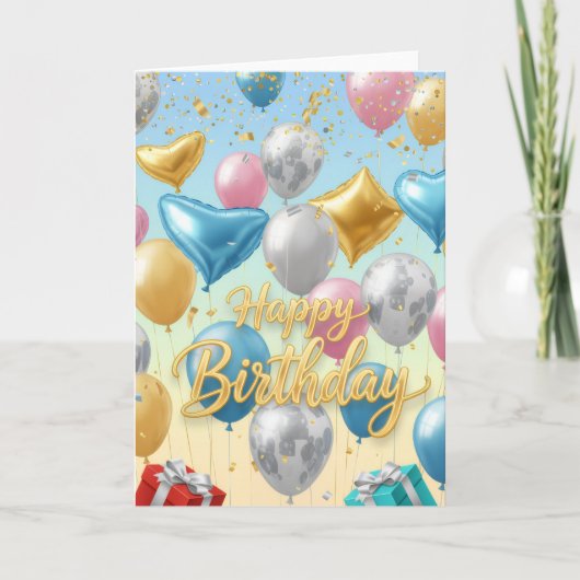 Floating Celebration Balloons –Happy Birthday Card Kaart (Voorkant)