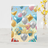 Floating Celebration Balloons –Happy Birthday Card Kaart (Gele Bloem)