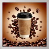 Floating Coffee Cup With Coffee Beans Poster (Voorkant)