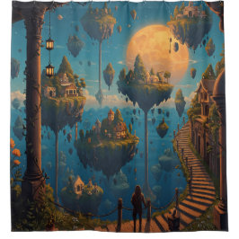 Floating Dreamscapes: Surreal Sky Islands Douchegordijn