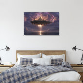 Floating Fantasy Castle Cloud Beams Glow Canvas Afdruk (Insitu (Slaapkamer))