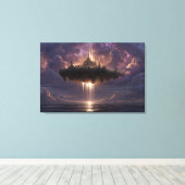 Floating Fantasy Castle Cloud Beams Glow Canvas Afdruk (Insitu (Houten vloer))