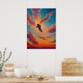 Floating Figure Pointillism Dream Sky Poster (Keuken)