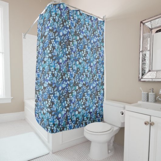 Floating Floral Pattern 01.Blue DGrey BG Douchegordijn (In situ)