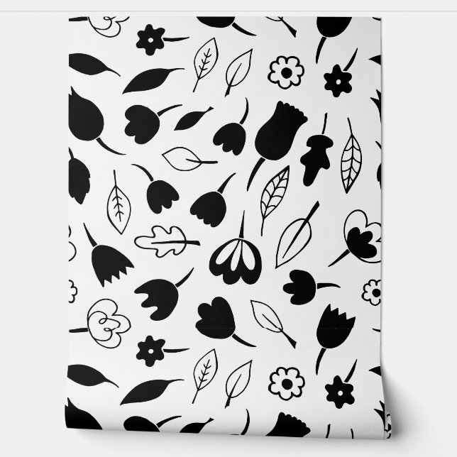 Floating Flowers Monochrome Patroon Behang (Afrollen)