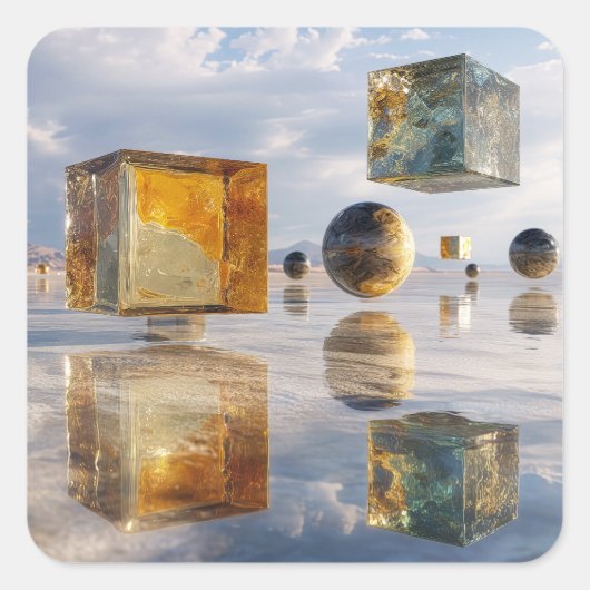 Floating Geometric Marvels Over Water Vierkante Sticker (Voorkant)