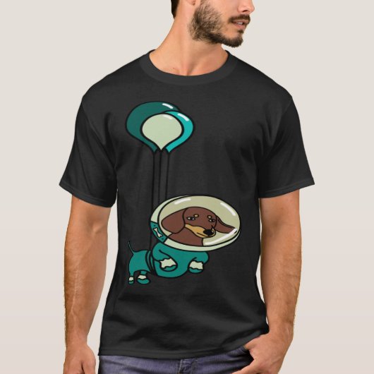 Floating Green Astronaut Dachshund with Balloons T-shirt (Voorkant)