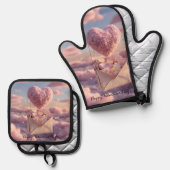 Floating Heart of Love Letters Design Postcard Ovenwant & Pannenlap Set (Voorkant / Achterkant)