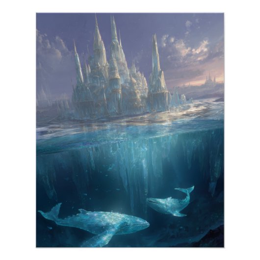 Floating Ice Castle With Ocean Whales Perfect Poster (Voorkant)