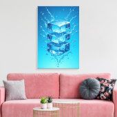 Floating Ice Cube Splash - Dynamische digitale kun Canvas Afdruk (Insitu (Woonkamer))