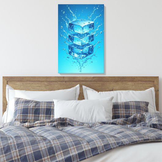 Floating Ice Cube Splash - Dynamische digitale kun Canvas Afdruk (Insitu (Slaapkamer))
